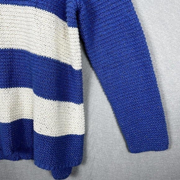 Chico's Sweater Top Size 3/XL Blue Striped Metallic Gold Open Knit Pullover - Picture 11 of 13